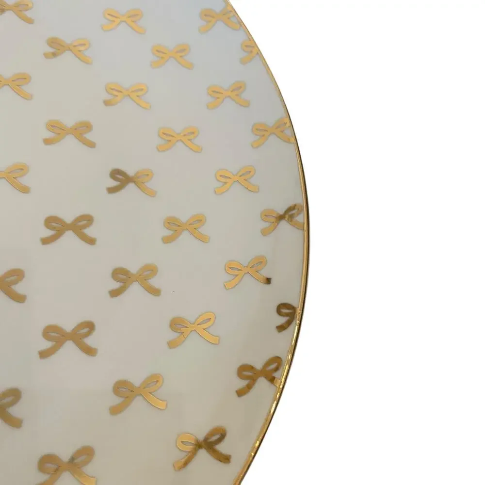 NEW 10 Strawberry Street Gold Bow 10.5” Dinner Plates Set Of 4